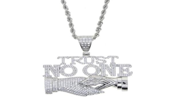 

chains whole design gold silver plated letter trust no one charm pendant with long rope chain necklace for men hip hop jewelry9354791