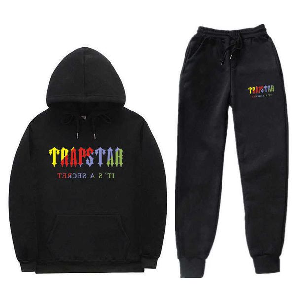 

trapstar brand tracksuit classic embroidery mens hoodie sportswear men's warm set loose trapstar hoodies sweatshirt3o85, Black