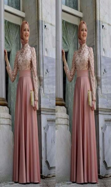 

soiree hijab dresses high neck long sleeve vestidos 2016 a line robe de soiree gold applique satin elegant aso ebi long evening dr3037342, Black;red
