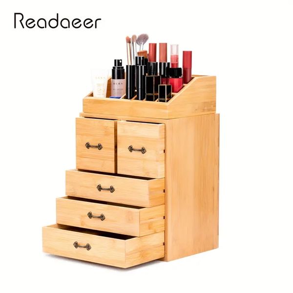 

bamboo makeup organizer with drawers large capacity cosmetic organizer countermakeup brush lipstick display case storage box for bedroom