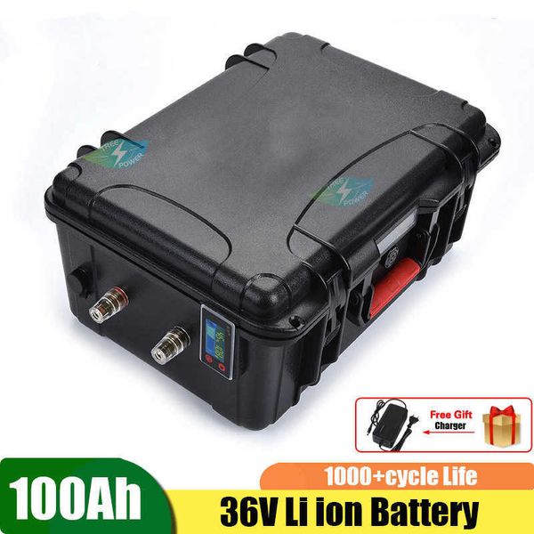 

36v 60ah 80ah 100ah lithium ion battery pack rechargeable for 80lbs 105lbs fishing boat trolling motor fishing+10a charger