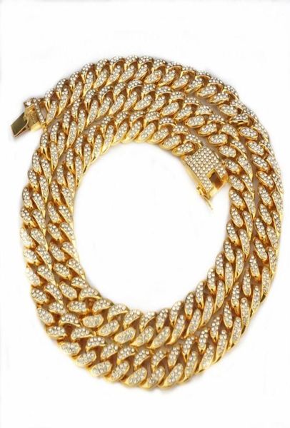 

iced out cuban chain necklace 13mm hip hop jewelry choker gold silver color rhinestone street bracelet for men rapper necklaces4998920