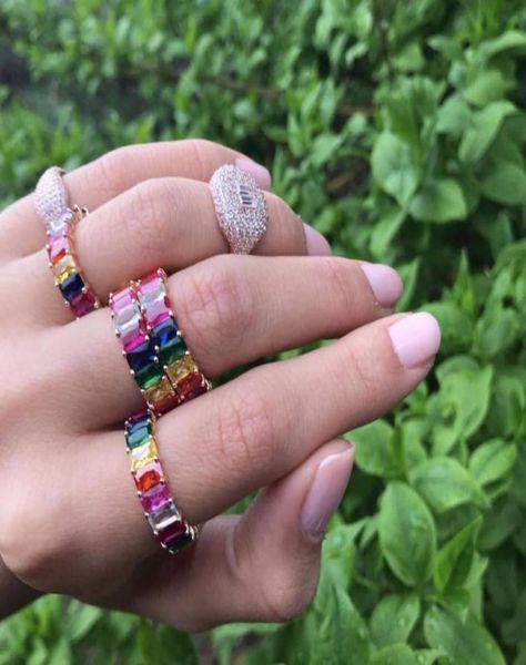 

2019 rainbow baguette cubic zirconia cz gold filled engagement band ring for women usa selling drop female jewelry sh14978528032699, Slivery;golden