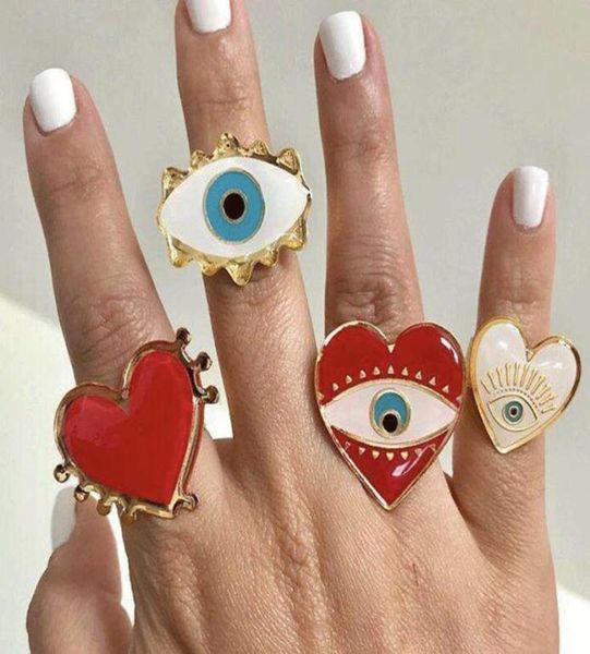 

bohemia women rings eyes love heart red white drop silver ring set fashion wedding party jewelry accessories1217184, Golden;silver