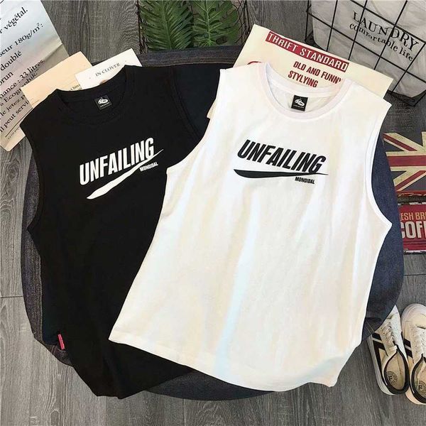 

street tide brand harajuku style loose sleeveless t-shirt waistcoat men's couple hip hop trend t-shirt, White;black