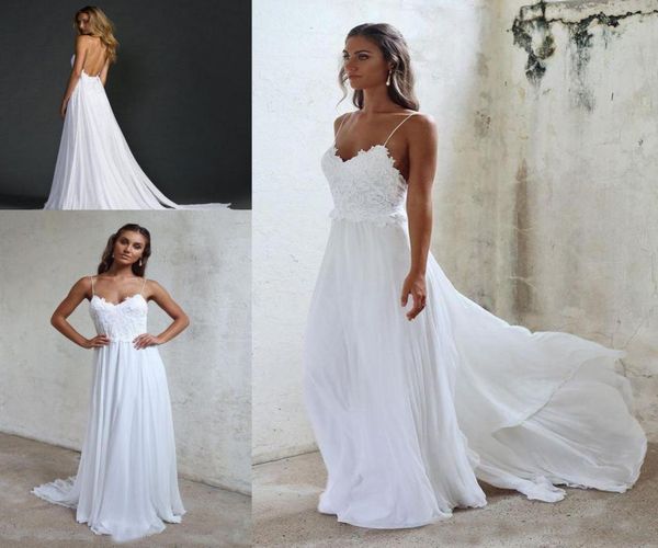 

simple summer beach wedding dresses chiffon a line applique lace and chiffon bridal gowns open back long white skirts 20173644877