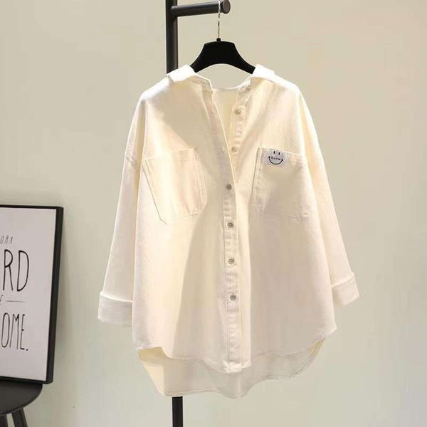 

non womens cotton long sleeved shirt casual korean slimming, White