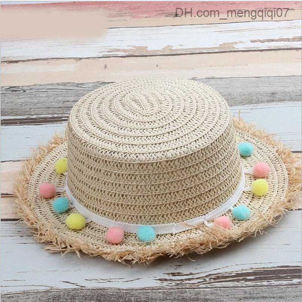 

caps hats cute and cute children's straw hat big brim beach summer beach ball round flat straw hat z230815, Yellow