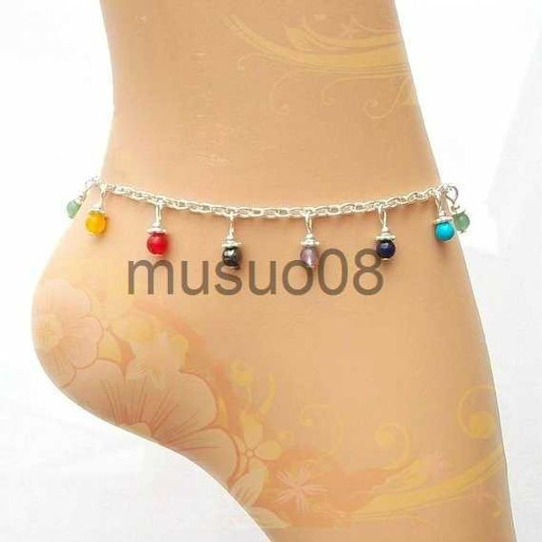 

anklets lotus chakra anklet ankle chain ankle brelet gemstone chakra ankle chain rainbow beaded anklet j230815, Red;blue