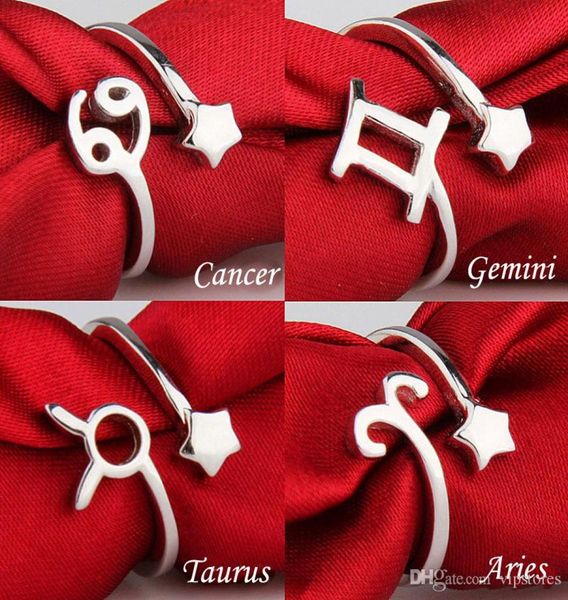 

fashion twelve 12 constellations s925 silver ring zodiac sign opening rings for women retro couple finger rings8072526, Golden;silver