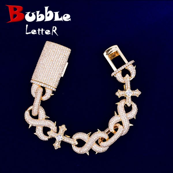 

charm bracelets bubble letter prong cross bracelet cuban link for women two tone cubic zirconia iced out charms hip hop jewelry 230815, Golden;silver