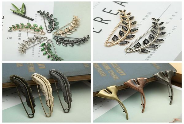 

leaf clothing cardigan shawl buttons fresh glazed green black bamboo leaf feathers brooches pins acessories wholelry drop ship7218036, Gray