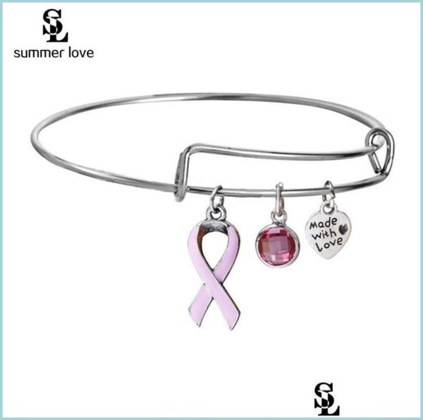 

bangle breast cancer pink ribbon crystal charm wire bangles bracelet hand made with love bracelets adjustable jewelry gift bdejewe6889905, Black