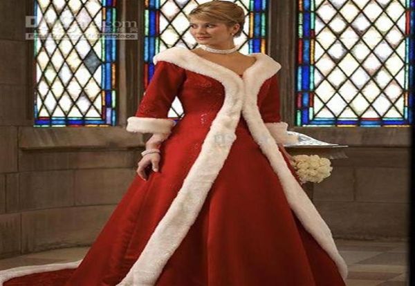 

new long sleeves cloak winter ball gown wedding dresses red warm formal dresses for women fur appliques christmas gown jacket 20111474546, White