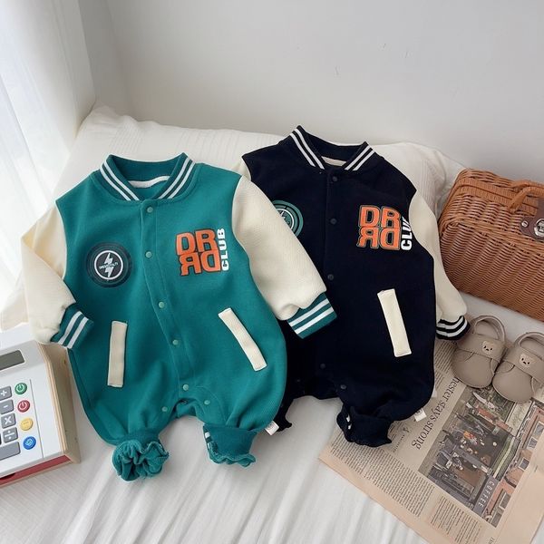 

rompers 2023 autumn born baby boy girl romper long sleeve single breasted letter print active sportswear jumpsuit outwear clothes 230814, Blue