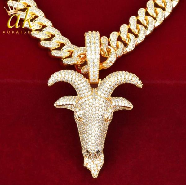 

goat head pendant neckalce gold color material copper cubic zircons men039s hip hop rock street jewelry1282556, Silver