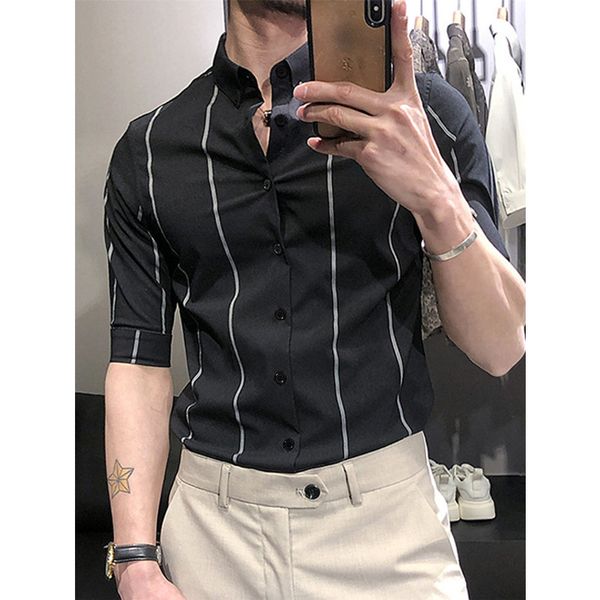 

men s casual shirts 2023 shirt loose breathable silk smooth stripe design full long sleeved turn down collar 230814, White;black
