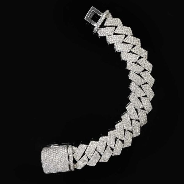 

925 silver/14k gold 6mm/12mm/13mm vvs d color hand set iced moissanite prong hip hop cuban link chain custom bracelet