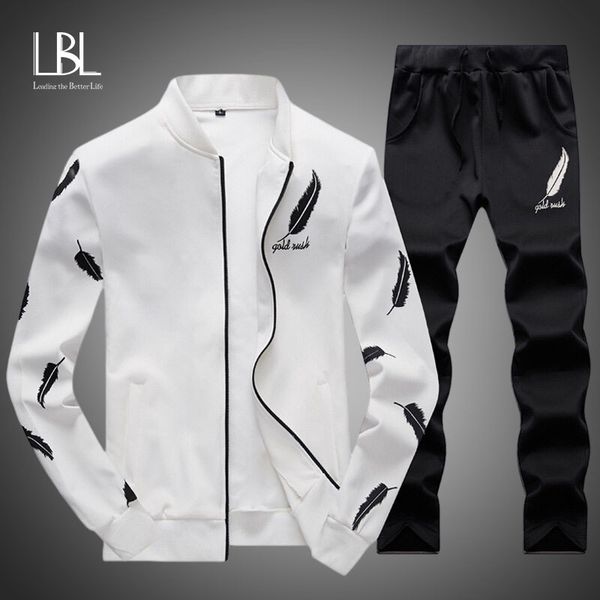 

mens tracksuits men gyms spring autumn jacket pants 2 peice set casual printed track suit polyester fitness sportswear 230815, Gray