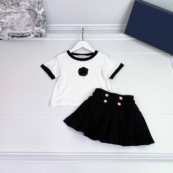 

kids designer clothes girl sets baby summer suit size 100-150 cm 2pcs 3d floral embellishments t-shirt and short skirt luxurious july20, White