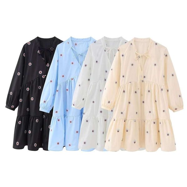 

summer style womens long sleeved embroidered shirt dress, Black;gray