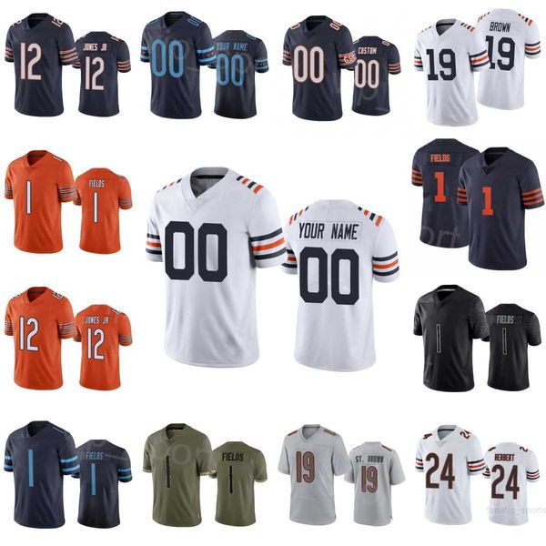 

custom football 25 trestan ebner jerseys 19 equanimeous st. brown 58 darnell wright 1 justin fields 24 khalil herbert 12 velus jones jr stit, Black;red
