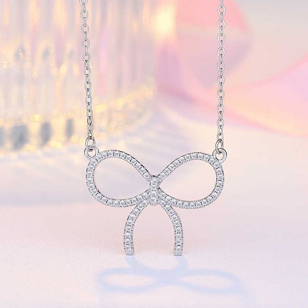 

high-quality new korean version tiffay bow necklace for women's ice cream with the same style ins fashionable full diamond pendant coll, Black