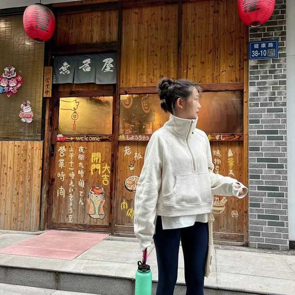 

yoga women scuba half zipper high collar hoodie lulu long sleeve thickened warm training sports gym outdoor jacket lemon