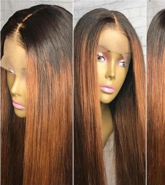 

130 density ombre color lace front human hair wigs with baby hair preplucked hairline remy indian hair glueless wigs90429347486850, Black;brown
