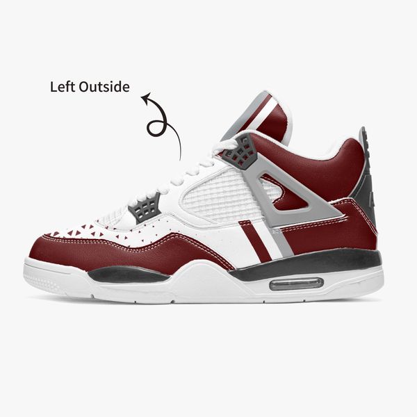 

diy custom basketball shoes mens and womens white background with dark red triangle pattern embellishment trainers outdoor sports 36-46