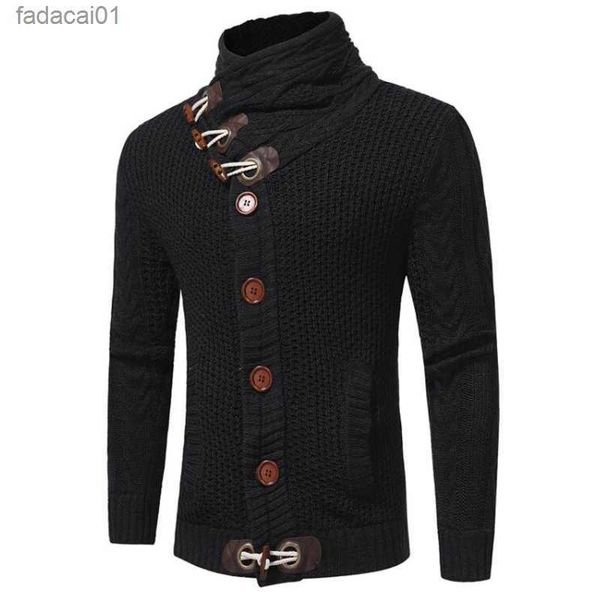 

men's down parkas men's swimwear turtleneck men's wool cardigan sweater men's thick pull knitted denim neck flare button, Black