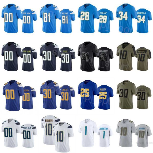 

custom football 28 isaiah spiller jerseys 34 larry rountree iii 81 mike williams 1 quentin johnston 10 justin herbert 30 austin ekeler 25 jo, Black;red