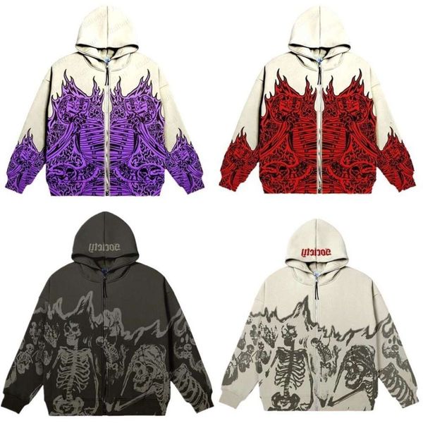 

2022 men's street apparel skull hoodie zipper hoodie sweatshirt gothic top, Black