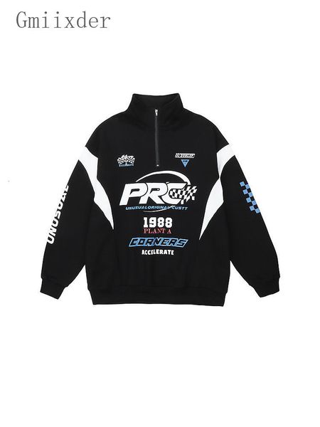 

mens hoodies sweatshirts gmiixder high street hiphop shirt oversize half zipper long sleeve sweatshirt men women retro american motorcycle j, Black