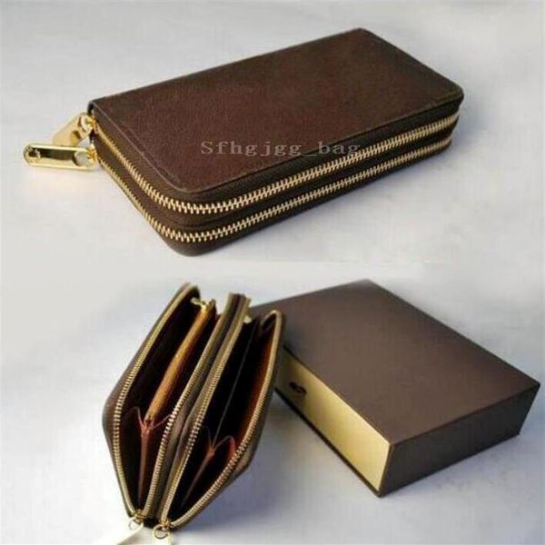 

women wallet men purse double zipper lady long purses card holder wallets with box238a, Red;black