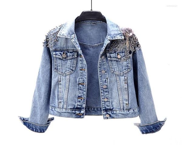 

women039s jackets spring autumn vintage short denim coat women korean fashion beading embroidery slim jeans jacket wild outerwe9678985, Black;brown