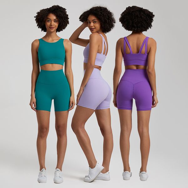 

2 piece yoga set women stretch nylon short workout set crop tank bra biker shorts sports suits summer quick dry yoga clothing fitness runnin