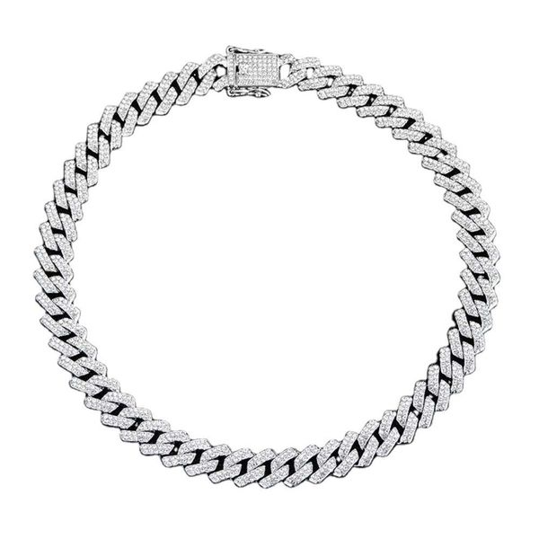 

fine jewelry 14mm sterling sier vvs baguette moissanite diamond iced out diamond cut necklace for men cuban link chain, Silver