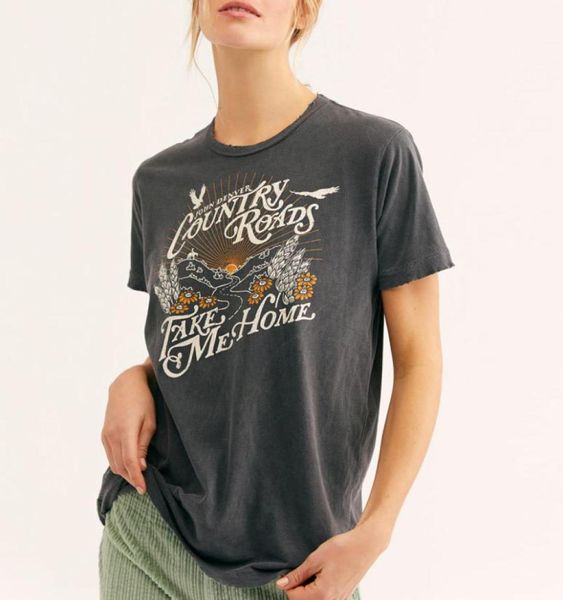 

boho inspired graphic tee black country roads t shirt women 2019 casual summer boho t shirt new print t shirts female t2001103432696, White