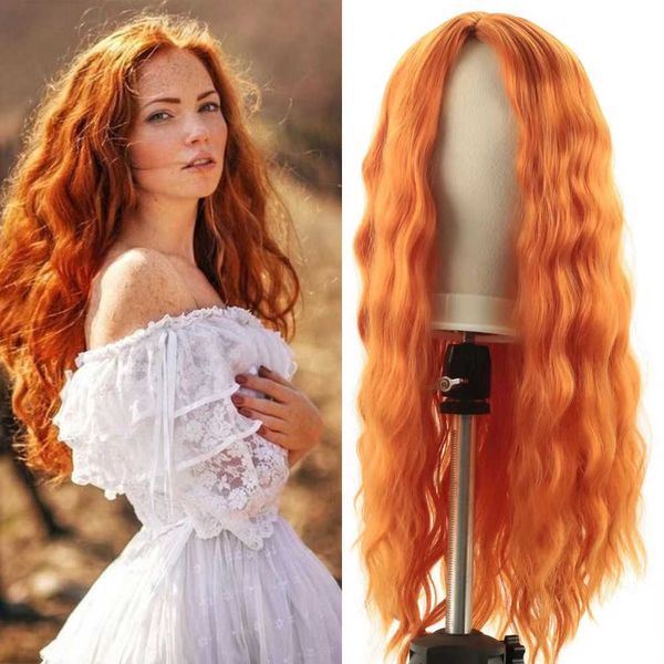 

wig women's wig split long curly hair corn water ripple wig set 230816, Black