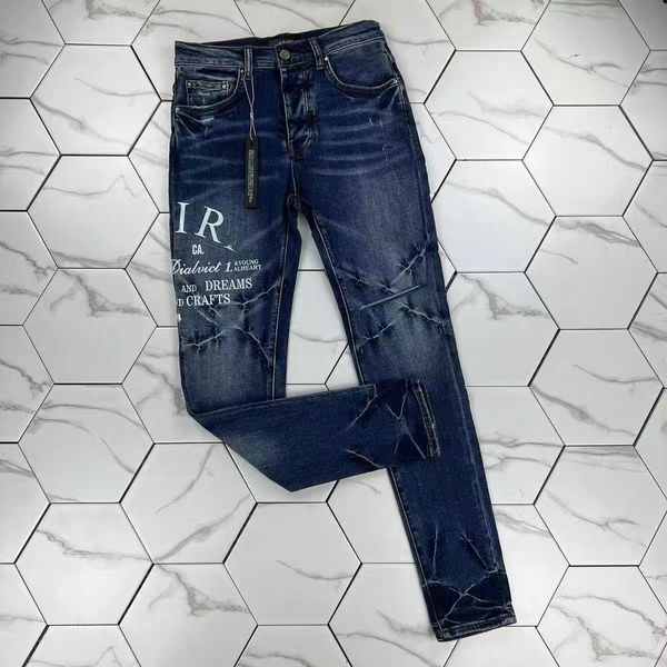 

hm6366 mens jeans distressed motorcycle biker jean rock skinny slim ripped hole stripe fashionable snake embroidery denim pants, Blue