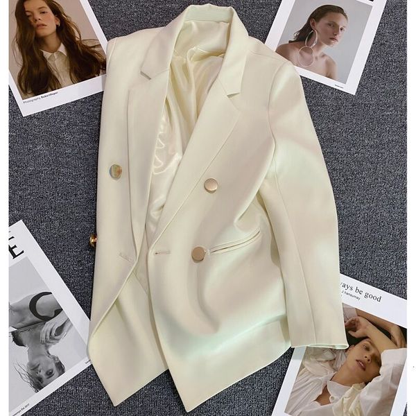 

womens suits blazers casual blazer double breasted suit jacket women version pure color loose fashion suit jacket simple office ladies kore, White;black