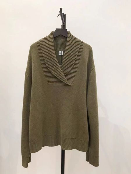 

new toteme loose lazy polo neck long sleeve wool sweater knit, Black;brown