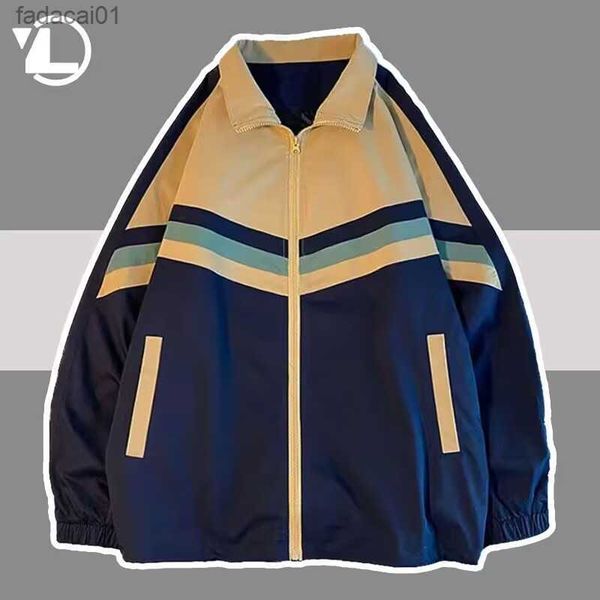 

men's down parkas men's loose jacket colorful block college style baseball spring and autumn jacket street clothing sports patch w, Black