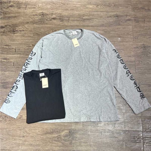 

lightweight long sleeve vetements men shirt gothic printing men women shirts back embroidery vtm, Black