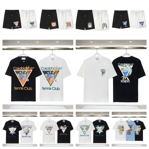 

2023 casablanca shorts casa blanca t shirts casablanc shirt wear summer round neck sweat absorbing short sleeves outdoor breathable cotton u, White;black