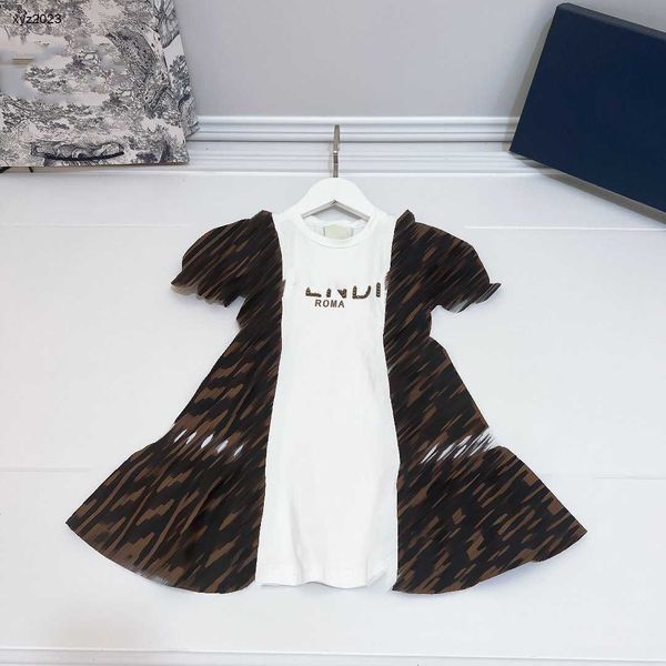 

23ss kids designer clothes girl skirt baby contrast stitching design dress size 110-160 cm diamond inlaid letter printing skirt july19, Red;yellow
