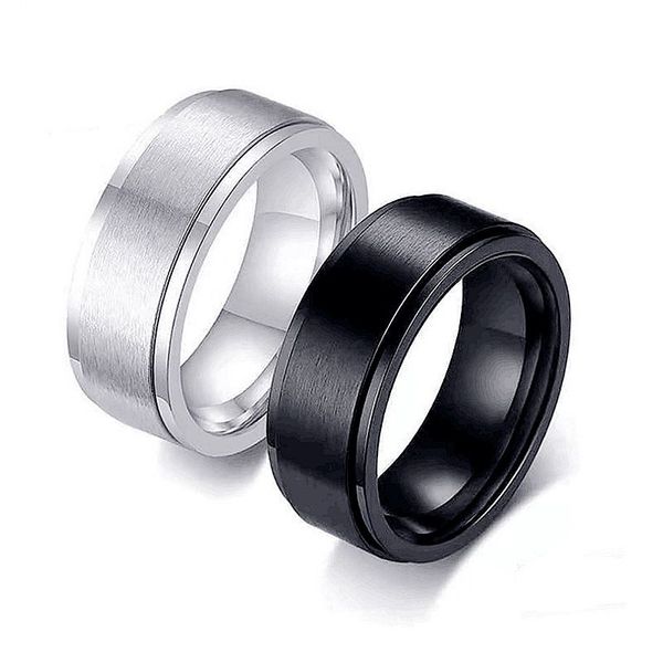 

anti stress anxiety fidget spinner couple rings for lovers rotating stainless steel wedding band knuckle rings jewelry gift 8mm, Silver