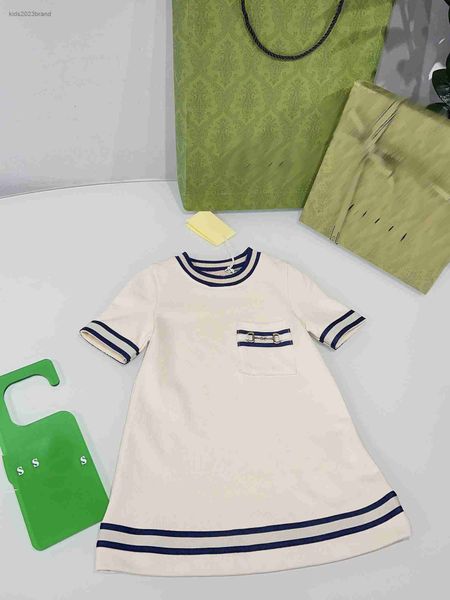

designer girls dress baby clothes metal logo decorative pocket designer dress size 100-160 cm summer short sleeve skirt june15, Red;yellow