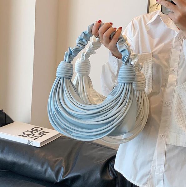 

Sales factory ladies shoulder bags 7 colors this year's popular woven handbag simple solid color leather backpack sweet Lamian Noodles pleated underarm bag 8627#, Image colors